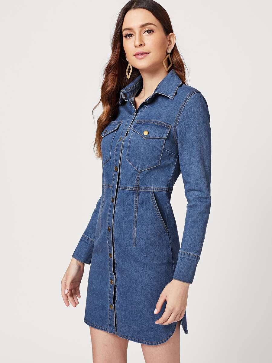 Single Breasted Denim Shirt Dress Periwinkley Shop