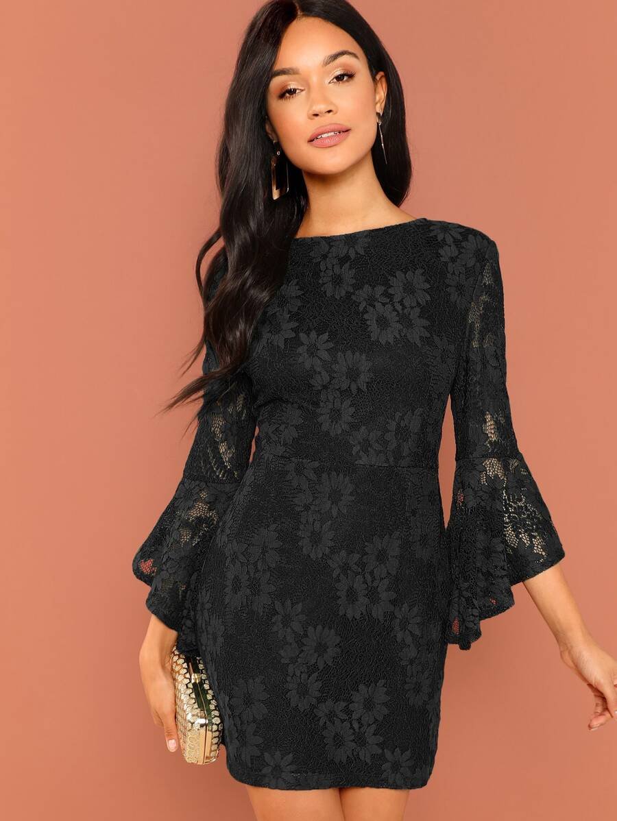 Flounce Sleeve Guipure Lace Dress Periwinkley Shop