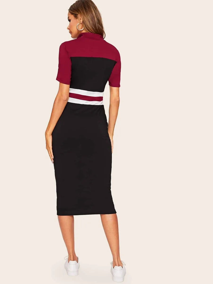 Cut-and-sew Half Placket Sweatshirt Dress Periwinkley Shop