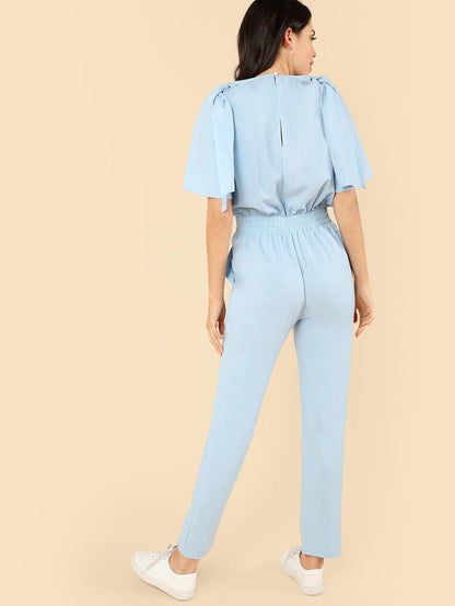 Tie Shoulder Elastic Waist Jumpsuit Periwinkley Shop