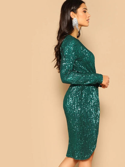 Twist Waist Tulip Hem Sequin Dress Periwinkley Shop
