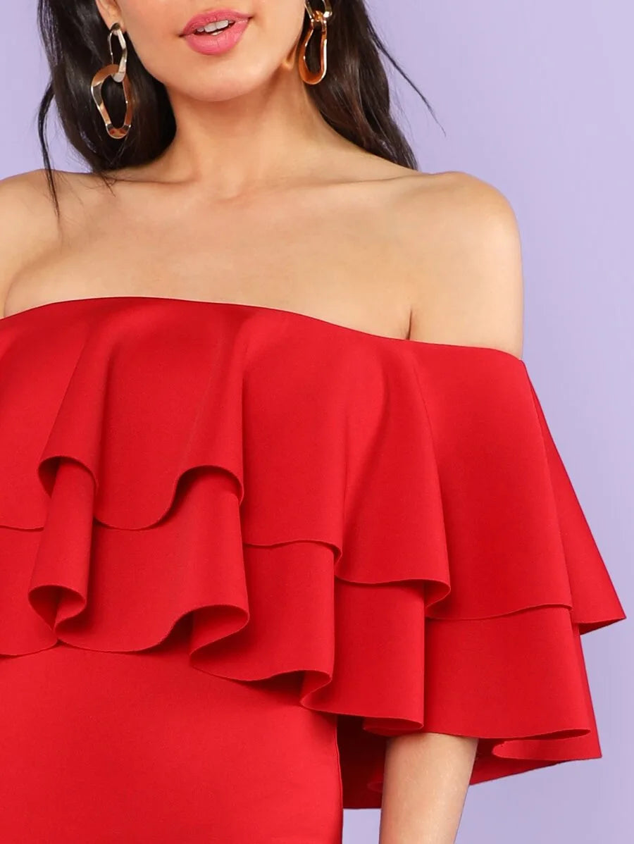 Tiered Flounce Fishtail Off Shoulder Prom Dress Periwinkley Shop