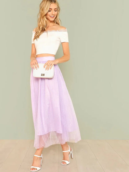 Eyelash Lace Insert Crop Bardot Top Periwinkley Shop