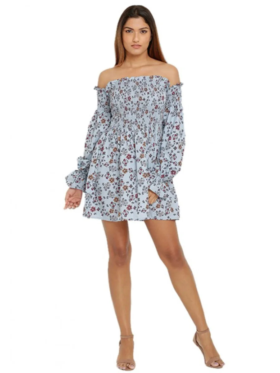 Smoked Floral Off Shoulder Dress Periwinkley Shop