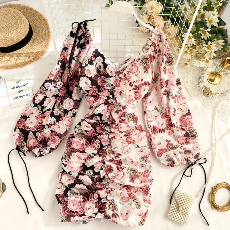 Fashion Patchwork Print Puff Long Sleeve Dress Periwinkley Shop