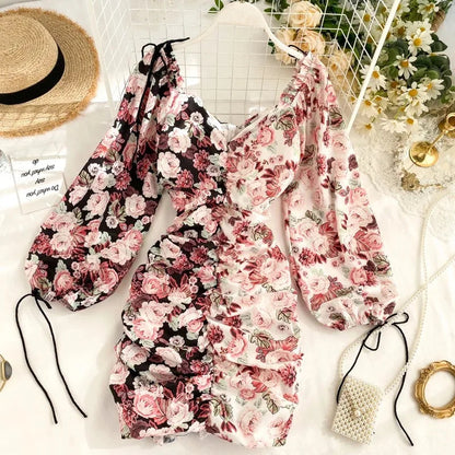 Fashion Patchwork Print Puff Long Sleeve Dress Periwinkley Shop