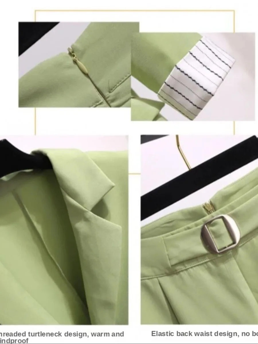 Three-piece Korean Elegant Top Blazers Coat Trousers Set Periwinkley Shop