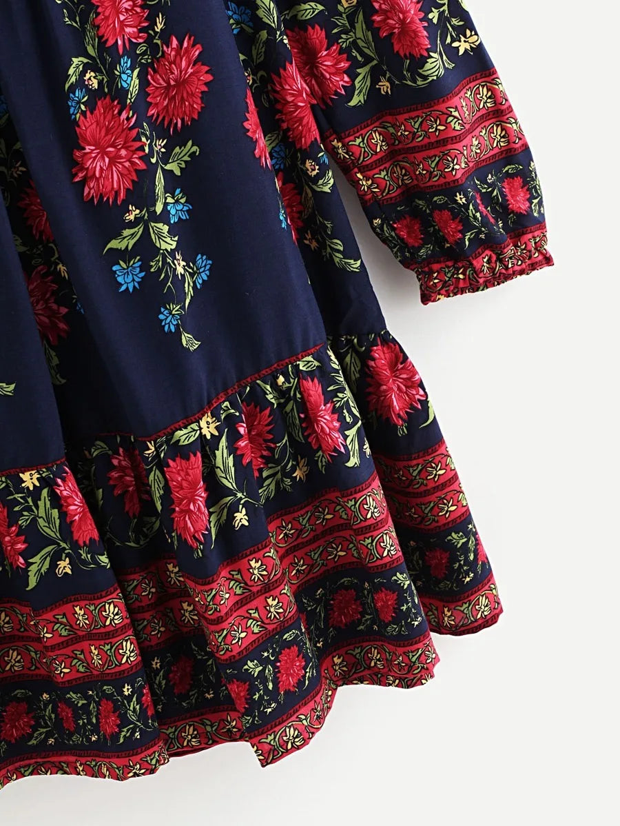 Botanical Print Pep Hem Dress Periwinkley Shop