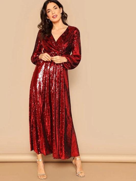 Blouson Sleeve Surplice Sequin Maxi Dress Periwinkley Shop