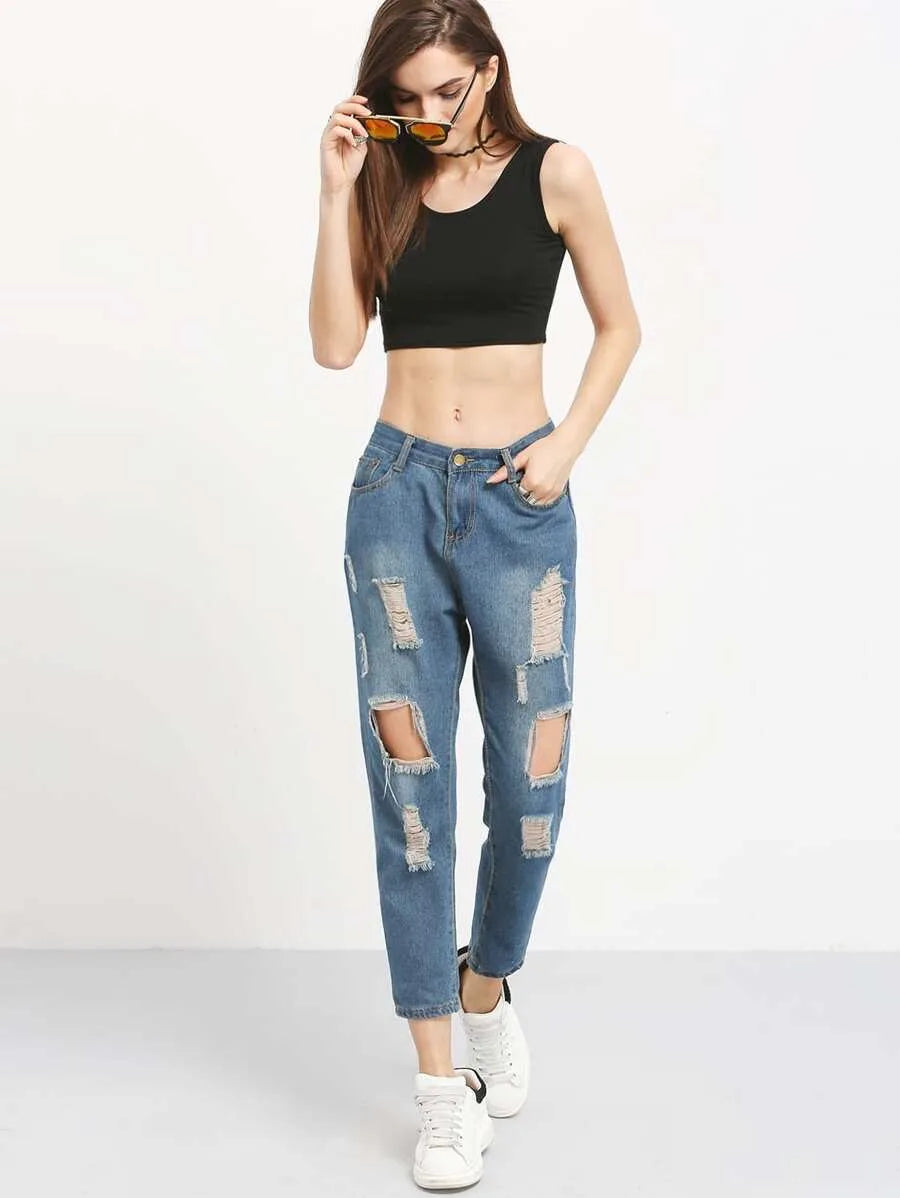 Distressed Boyfriend Ankle Jeans Periwinkley Shop