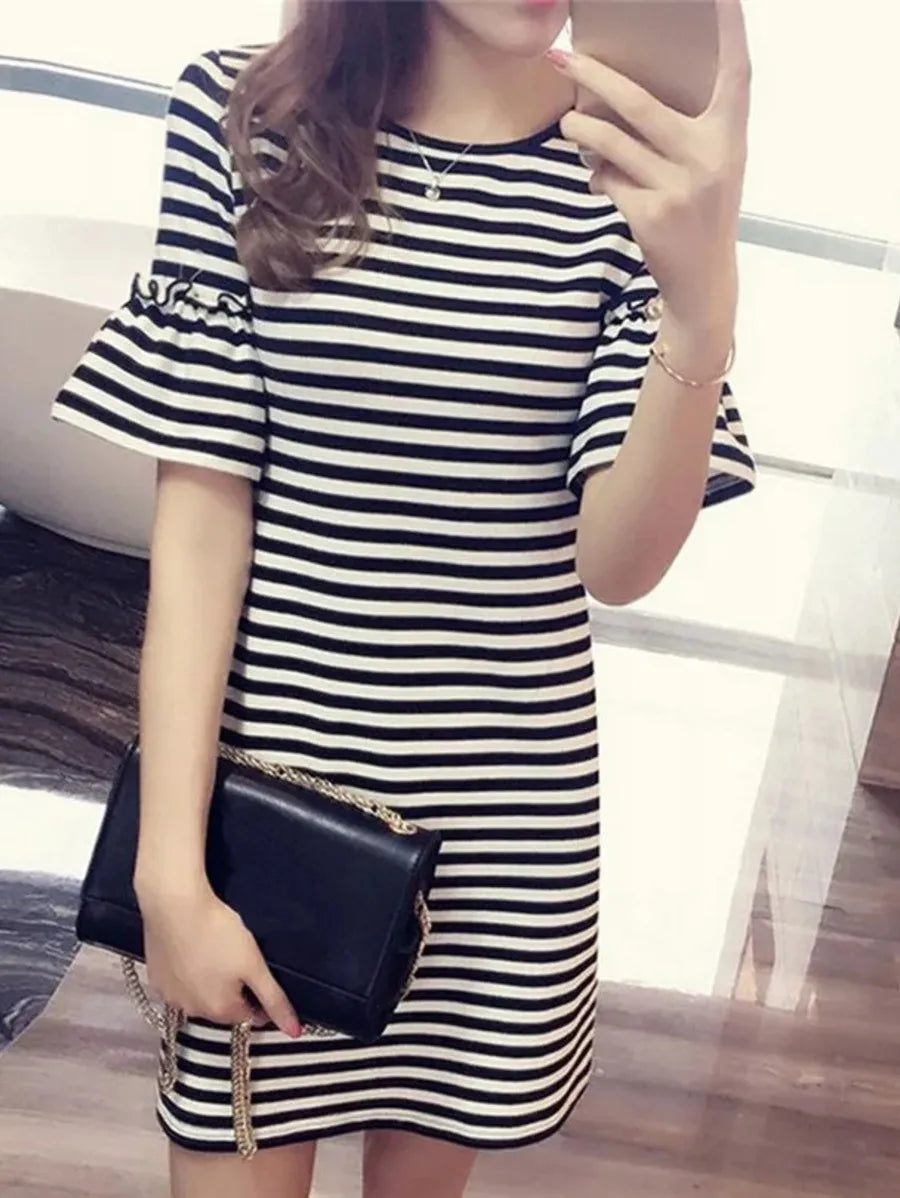 Striped short  ruffled sleeve dress Periwinkley Shop