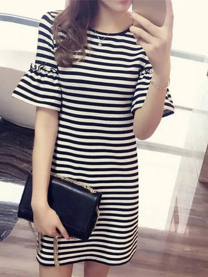 Striped short  ruffled sleeve dress Periwinkley Shop