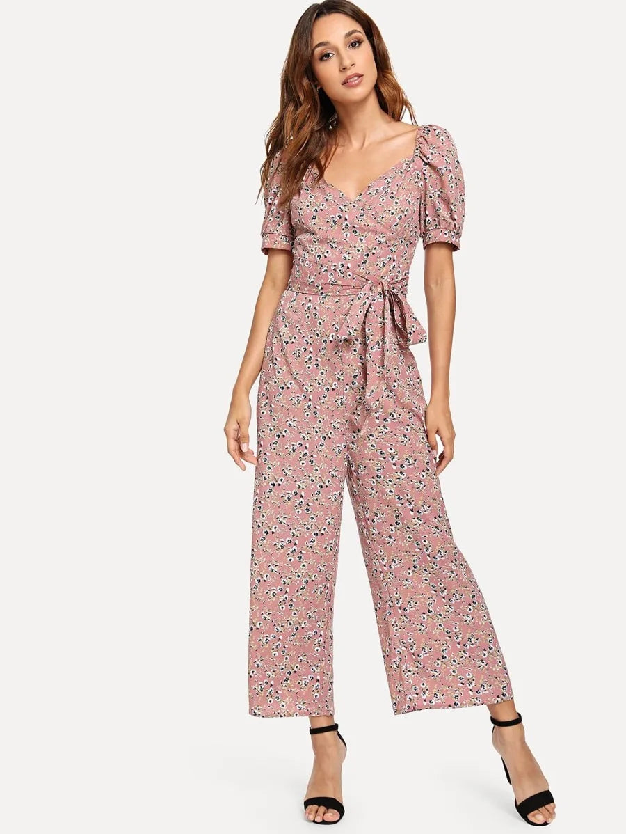 Daisy print wide leg jumpsuit Periwinkley Shop