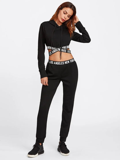 Printed Cross Strap Detail Hoodie & Sweatpants Set Periwinkley Shop