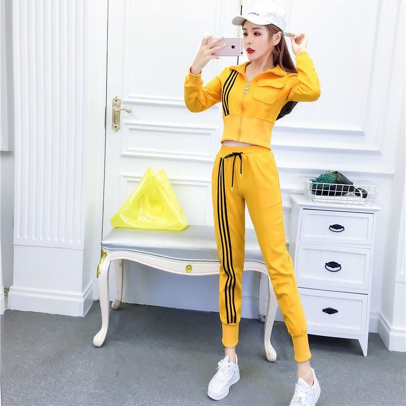 Mustard Striped Jacket and Track Pant Co-ord Set