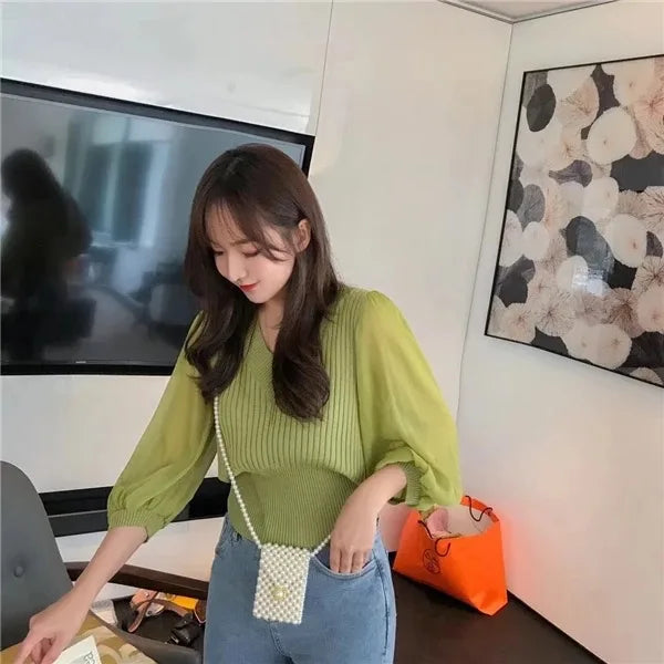 V neck knitted blouse Periwinkley Shop