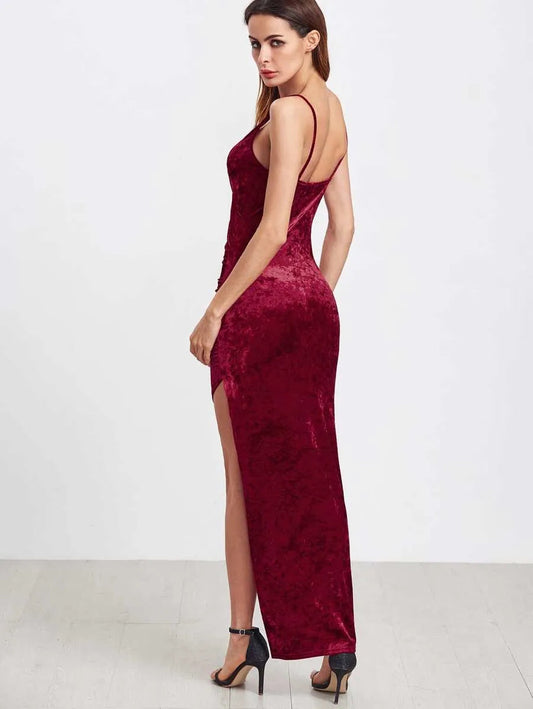 High Split Surplice Velvet Cami  Dress Periwinkley Shop