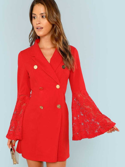 Lace Trim Sleeve Double Breasted Wrap Dress Periwinkley Shop