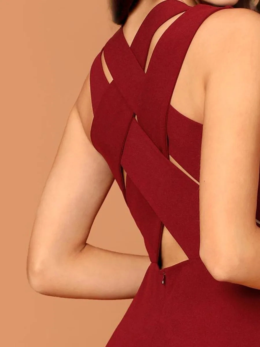 criss cross split back sleeveless pencil dress Periwinkley Shop