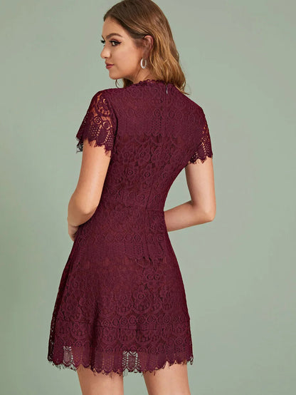 Zip Back Raw Trim Lace Dress Periwinkley Shop