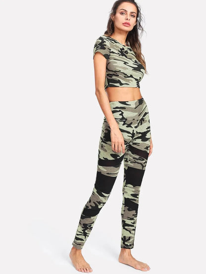 Camo Crop Top & Mesh Insert Leggings Set Periwinkley Shop