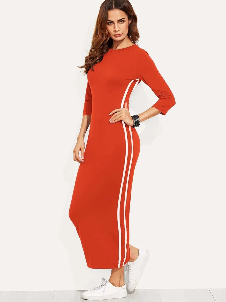 Striped Side Seam Pencil Dress Periwinkley Shop