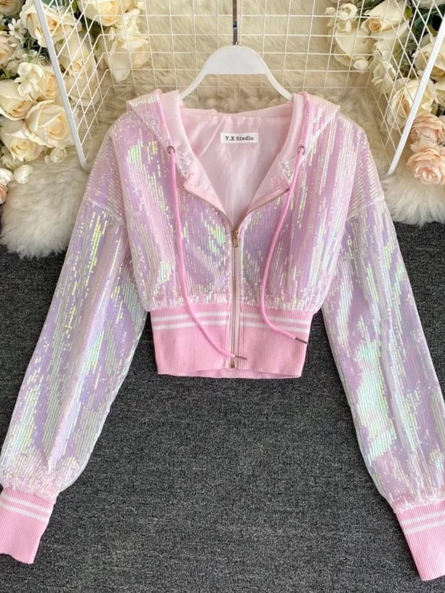 Bling Bling Sequined Short Design Summer Jacket Periwinkley Shop