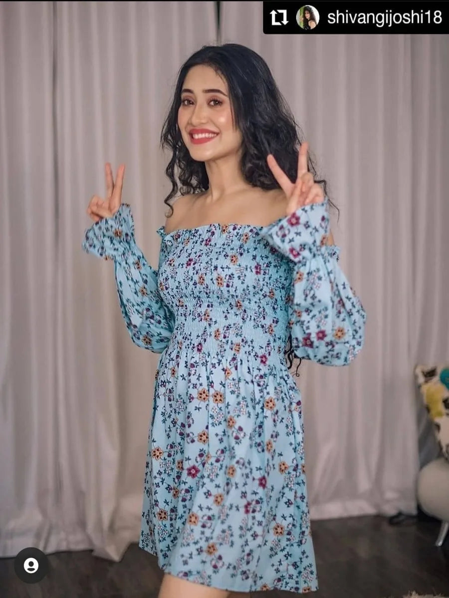 Smoked Floral Off Shoulder Dress Periwinkley Shop