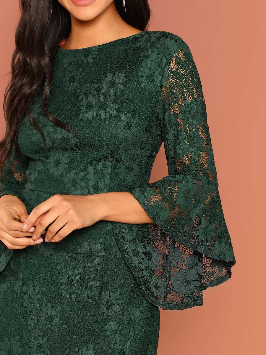 Flounce Sleeve Guipure Lace V Back Dress Periwinkley Shop