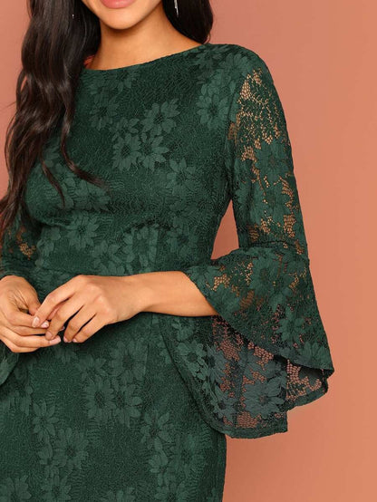 Flounce Sleeve Guipure Lace V Back Dress Periwinkley Shop