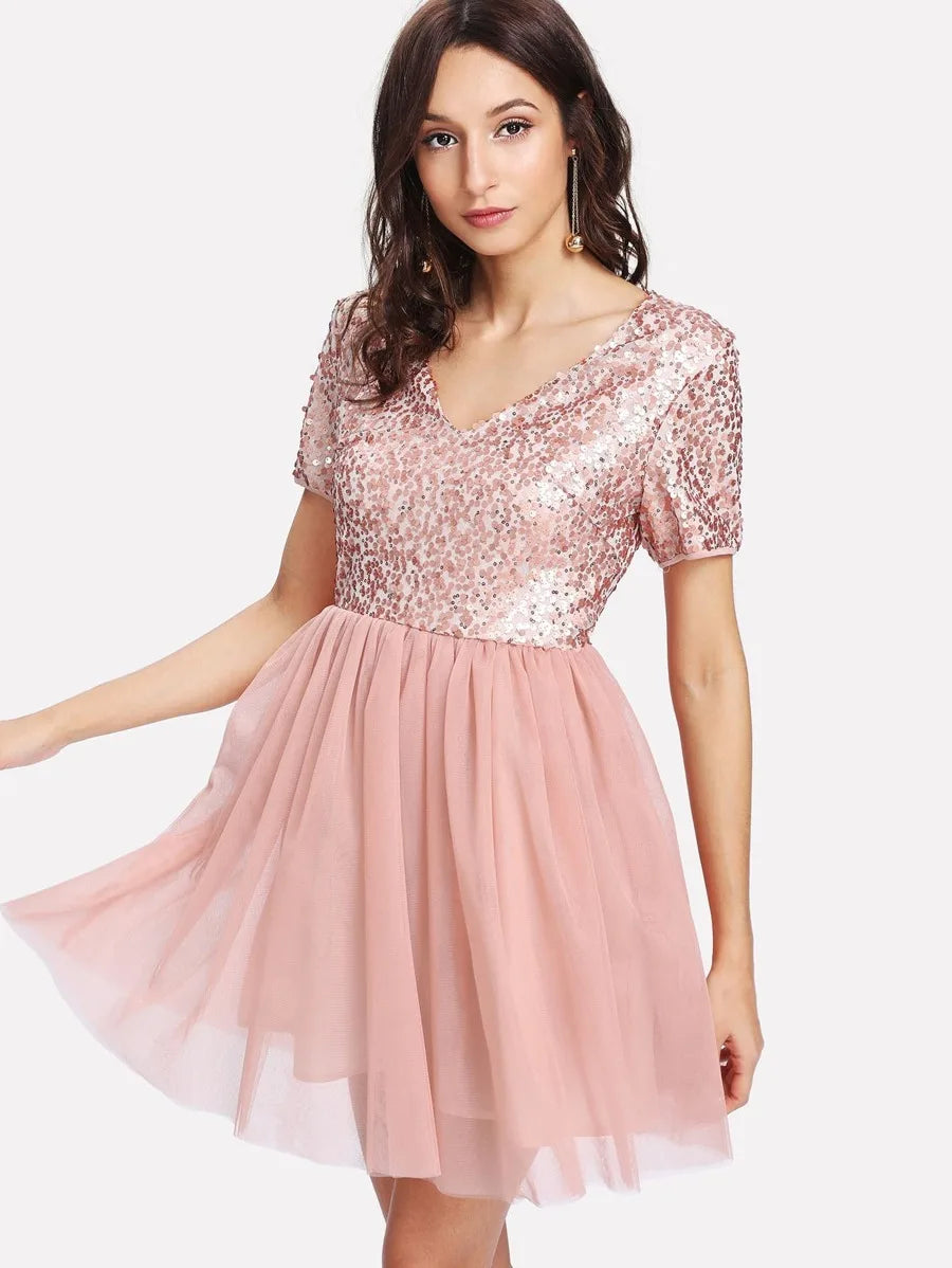 Open Back Sequin Bodice Dress Periwinkley Shop