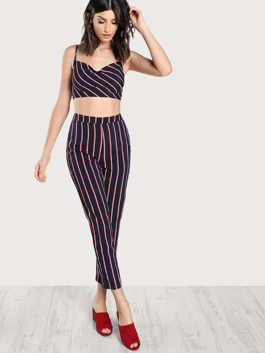 Striped Bustier Cami Top & Trousers Co-Ord Periwinkley Shop