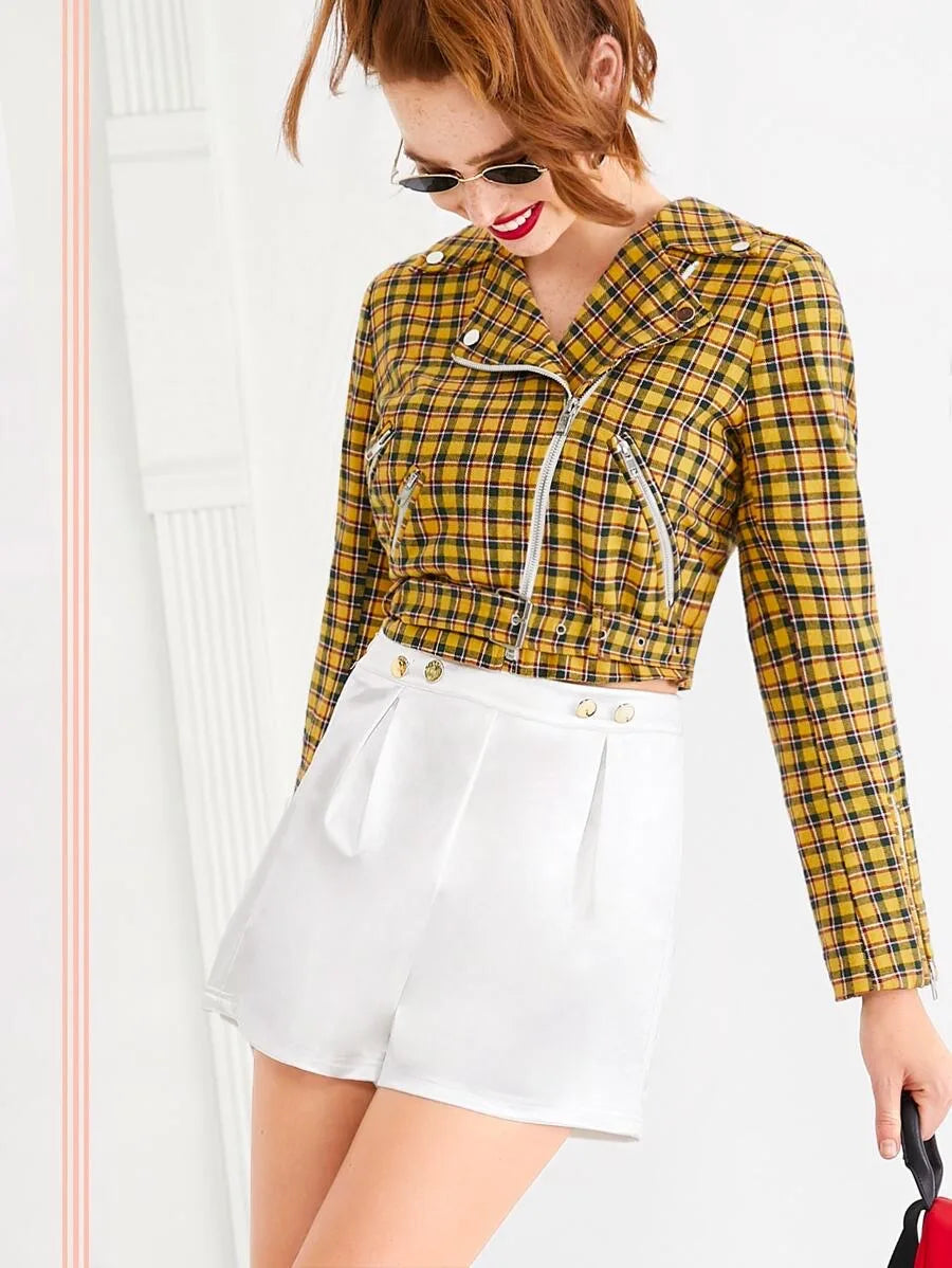 Button Detail Fold Pleat Front Shorts Periwinkley Shop