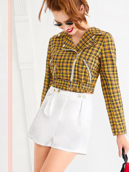 Button Detail Fold Pleat Front Shorts Periwinkley Shop