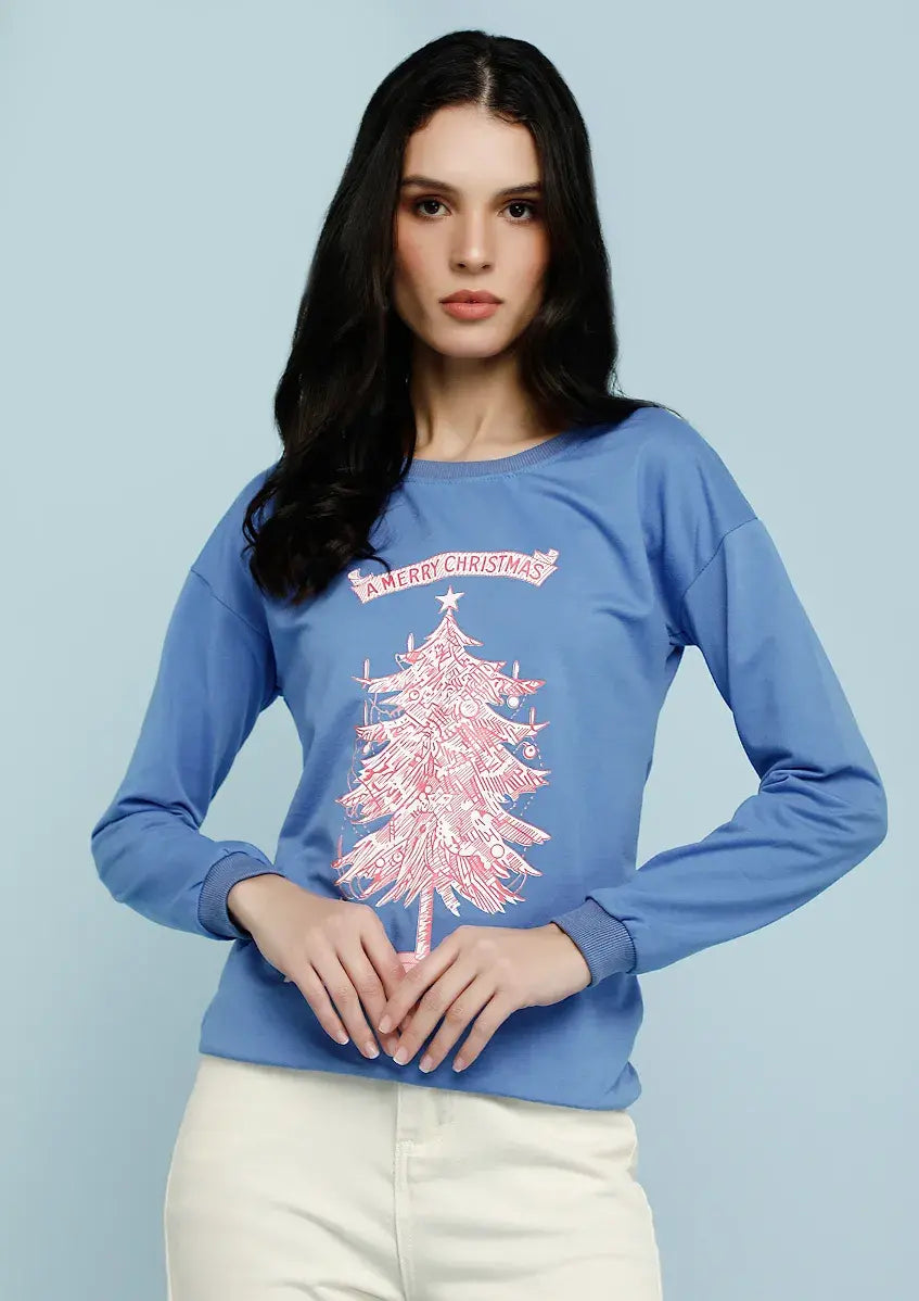 Graphic Print Solid Blue Cute Sweatshirt Periwinkley Shop