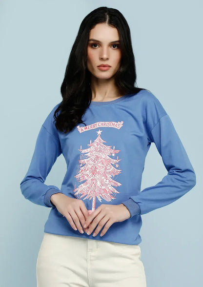 Graphic Print Solid Blue Cute Sweatshirt Periwinkley Shop