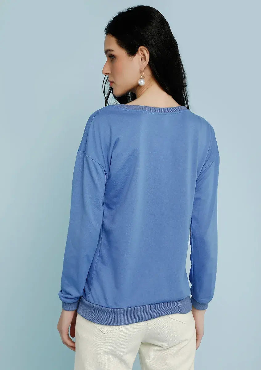 Graphic Print Solid Blue Cute Sweatshirt Periwinkley Shop