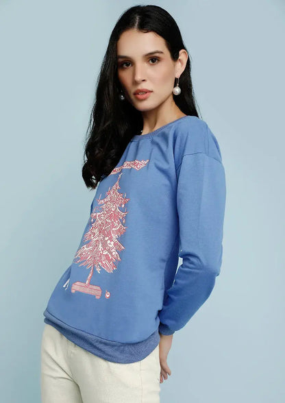 Graphic Print Solid Blue Cute Sweatshirt Periwinkley Shop