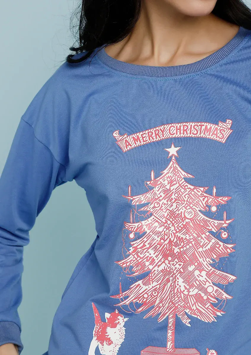 Graphic Print Solid Blue Cute Sweatshirt Periwinkley Shop