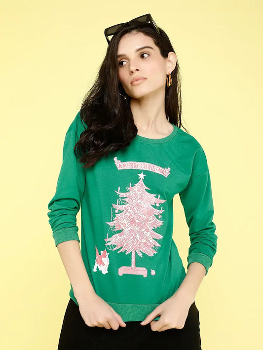Graphic Print Solid Green Cute Sweatshirt Periwinkley Shop