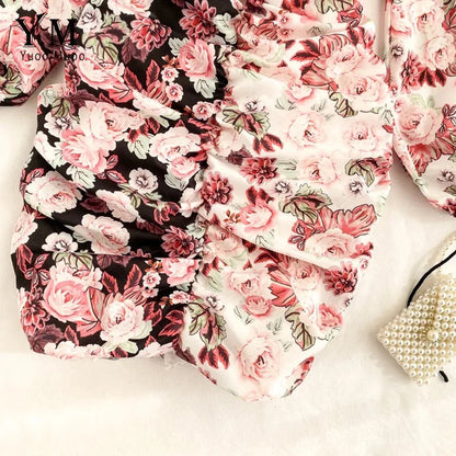 Fashion Patchwork Print Puff Long Sleeve Dress Periwinkley Shop