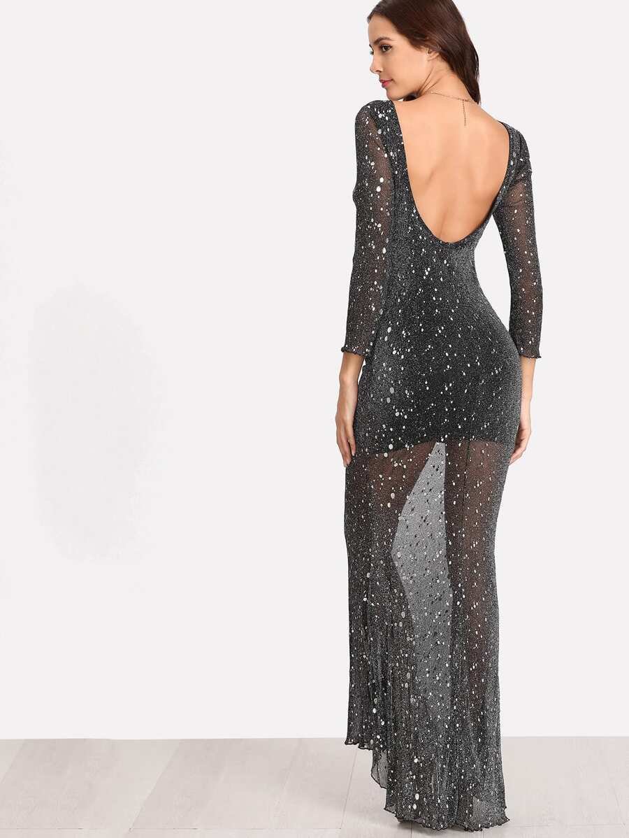 Lettuce Edge Low Back Sparkle Maxi Dress Periwinkley Shop