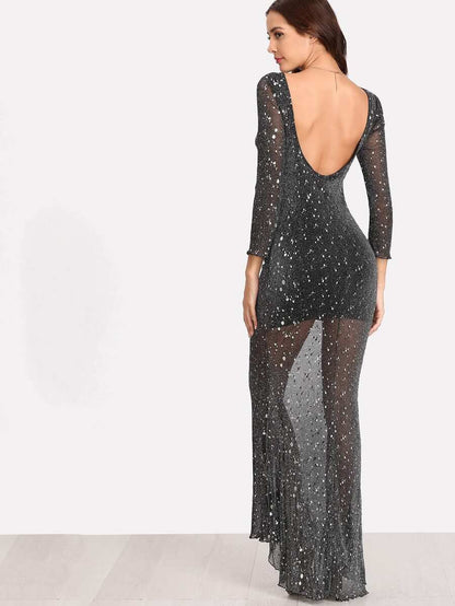 Lettuce Edge Low Back Sparkle Maxi Dress Periwinkley Shop