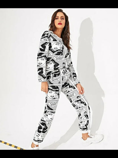 Figure print top and drawstring waist pants Periwinkley Shop