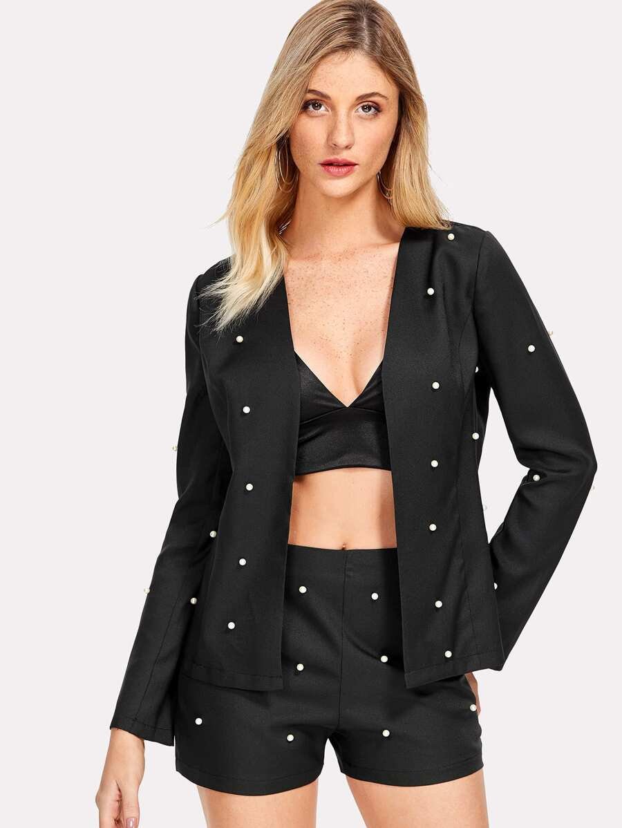 Pearl Beading Blazer With Shorts Periwinkley Shop