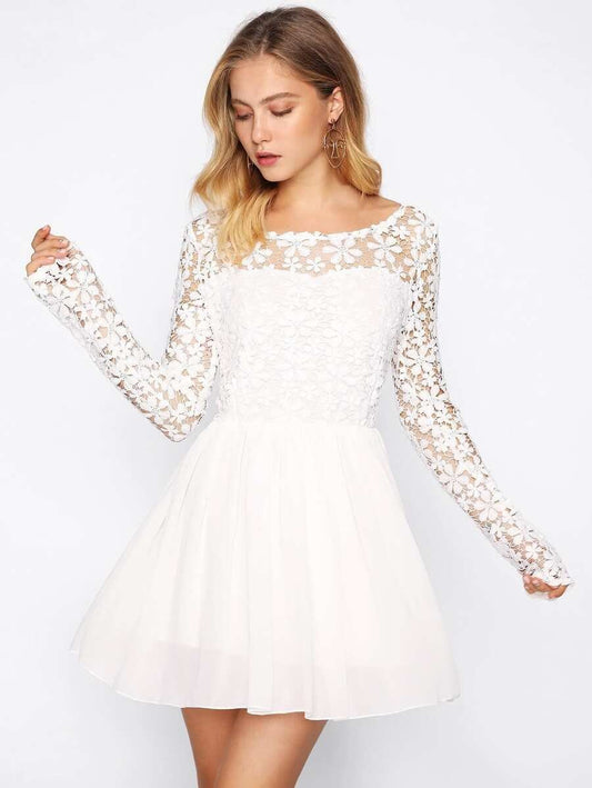 Guipure Lace Top Skater Dress Periwinkley Shop