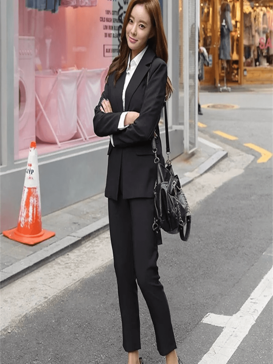 Solid Blazer Jacket & Trousers Suit Periwinkley Shop