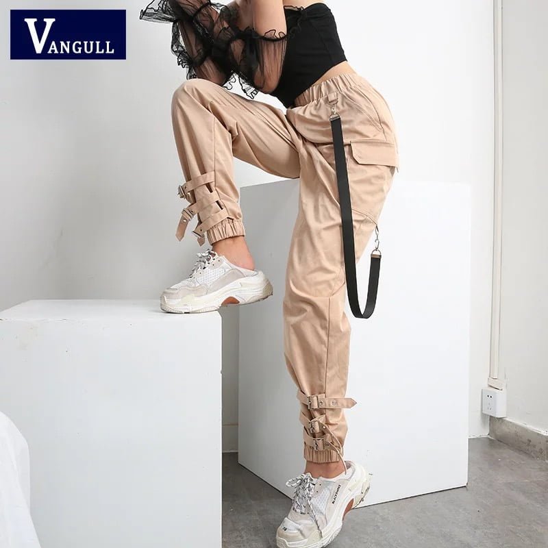Side Ribbon Cargo Pants Buckle Leg Casual Sweatpants Periwinkley Shop