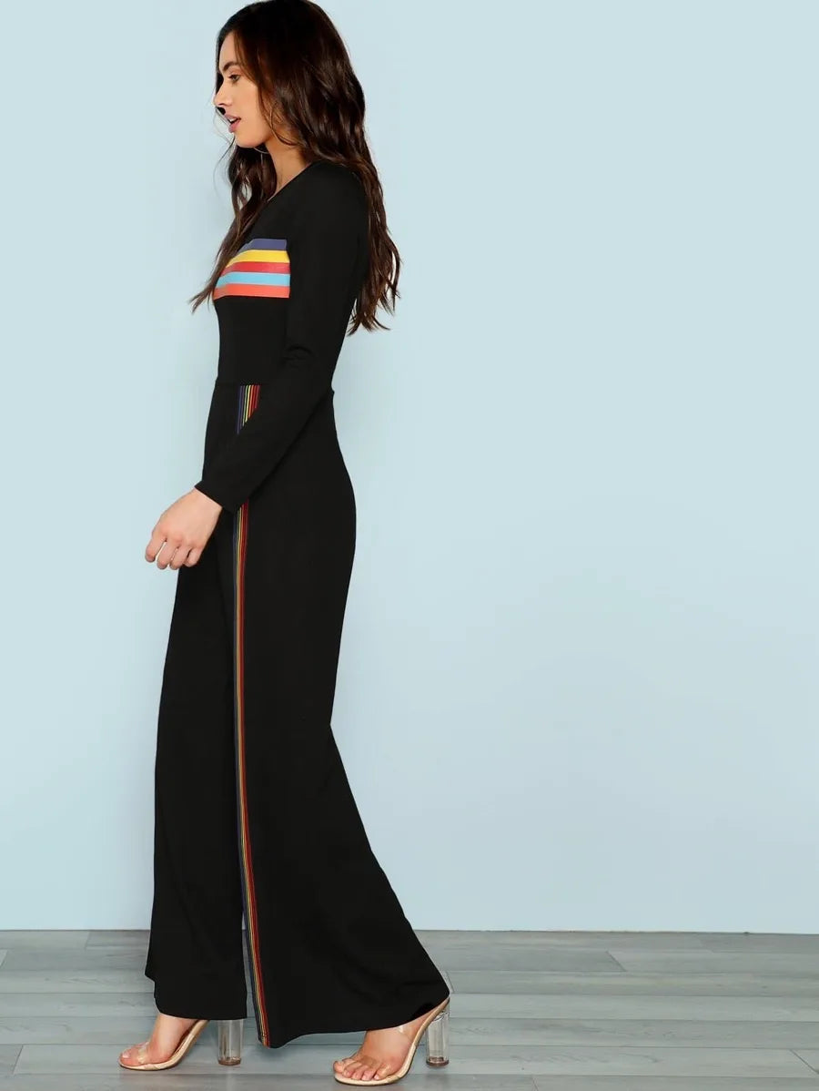 Contrast Striped Wide Leg Jumpsuit Periwinkley Shop