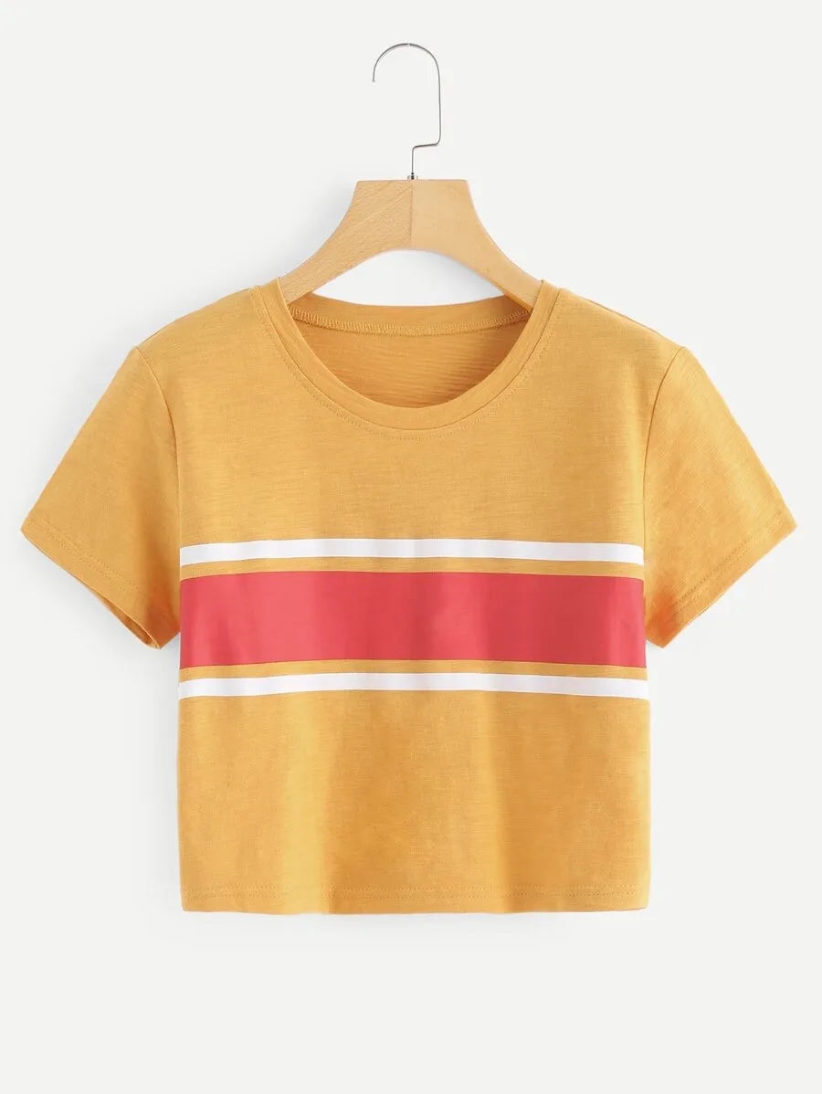 Contrast Striped  Crop Tee Periwinkley Shop